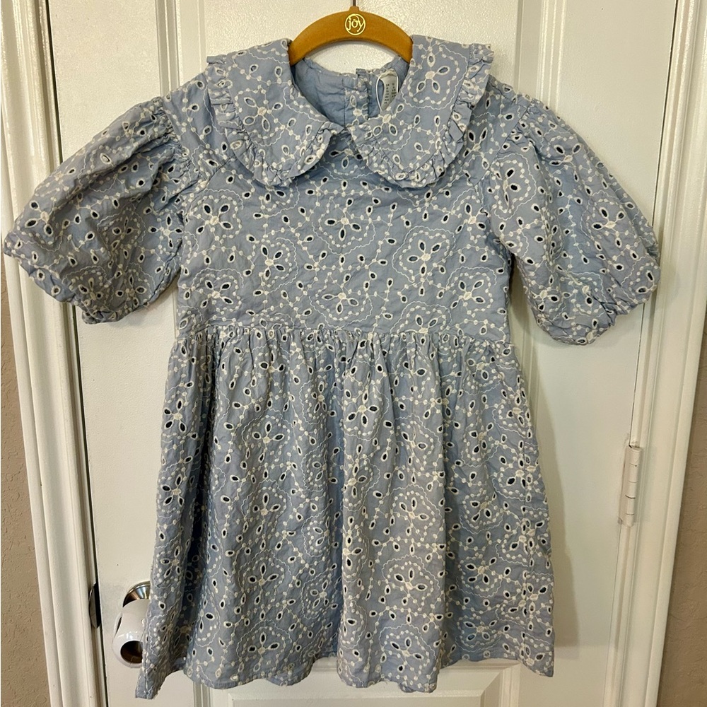 NWT Girls Dress - Light Blue with White Floral embroidered Pattern